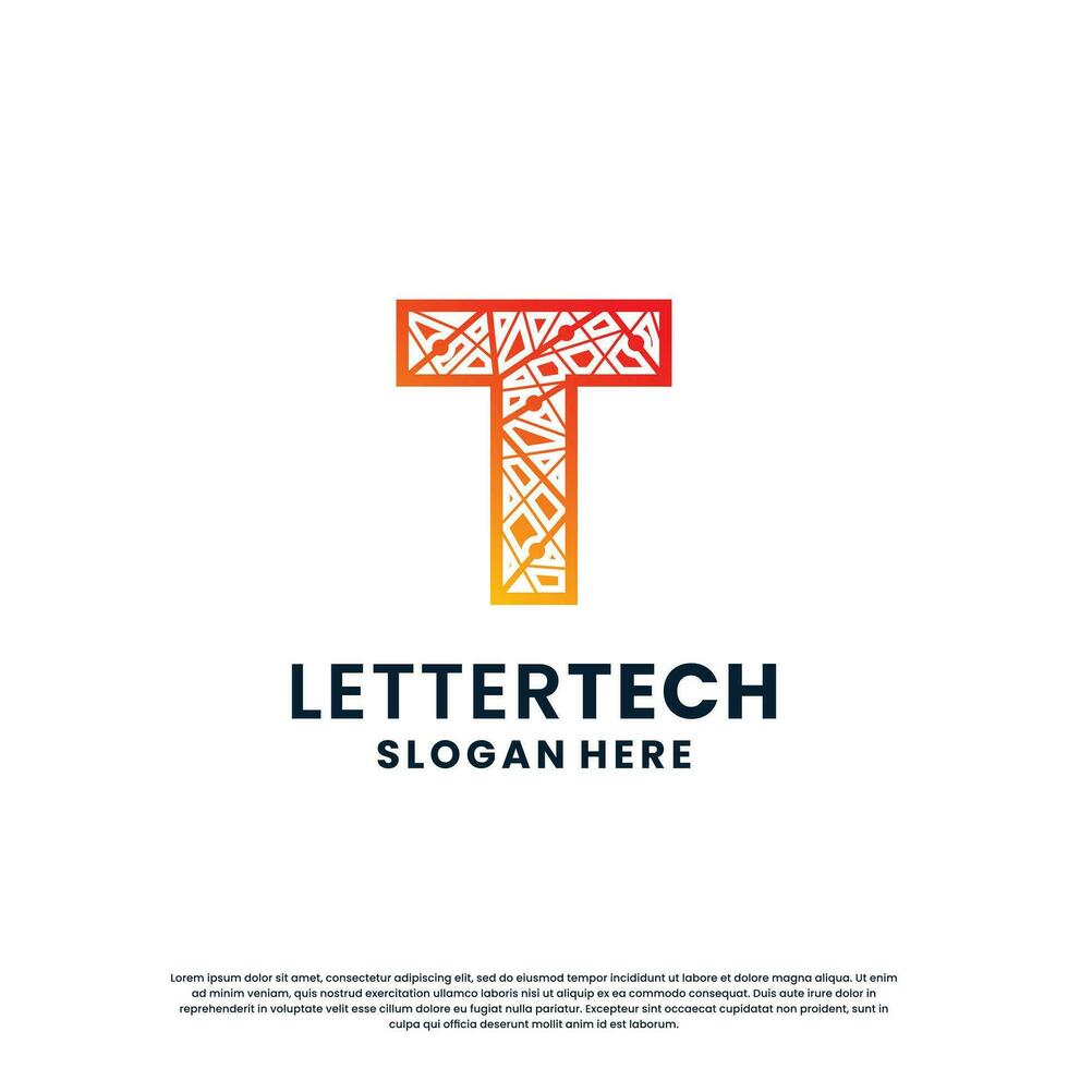 creative letter T tech, science, lab, data computing logo design for your business identity vector