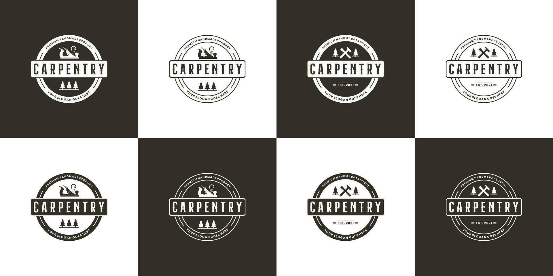 conjunto de carpintero industria logo diseño Clásico Insignia emblema vector