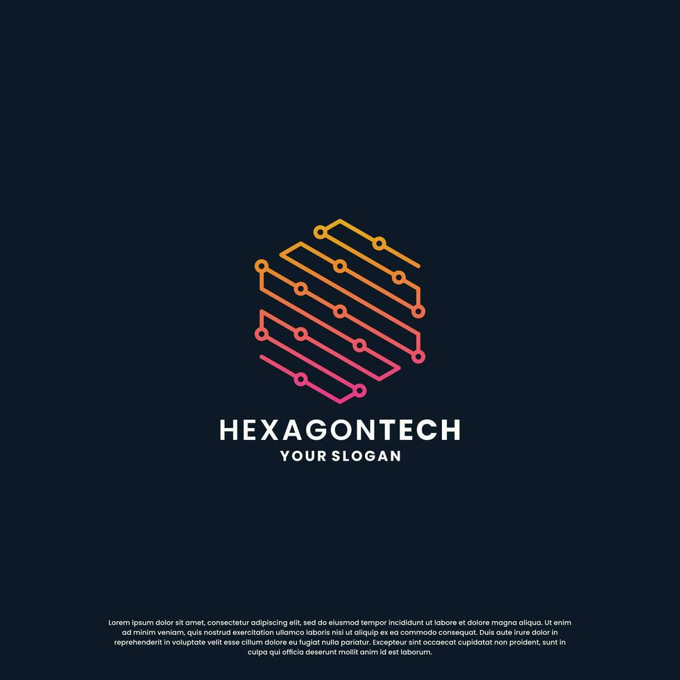 resumen logo para tecnología. hexágono forma y conexión circuito concepto vector