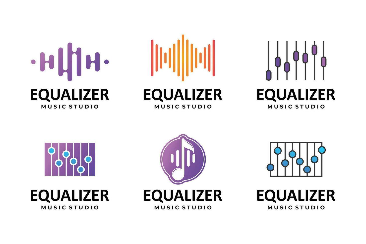 Set of music wave logo design equalizer. Music player element. Audio wave logo concept. vector