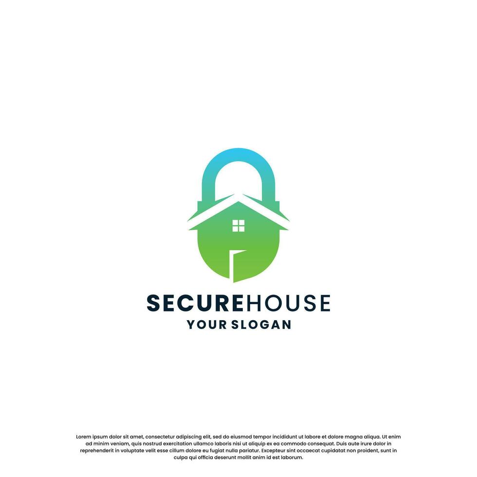 creative security house logo design. house with padlock combination. minimalist modern concept. vector