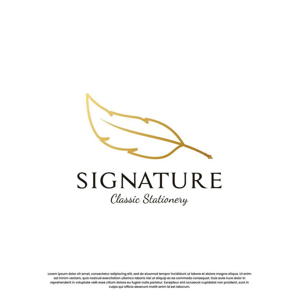 feather signature pen logo design template vector
