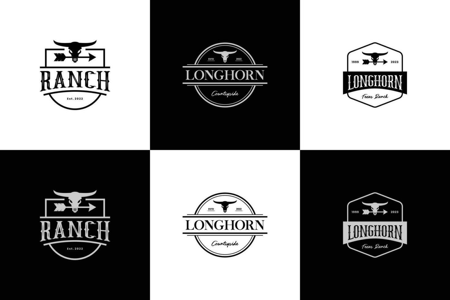 conjunto de retro Insignia Longhorn búfalo vaca toro logo diseño recopilación. vector