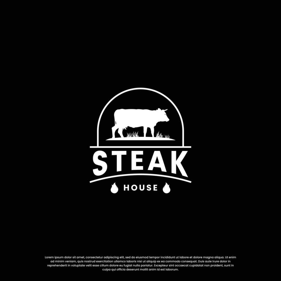 steak house, beef steak logo design vintage for restaurant business vector