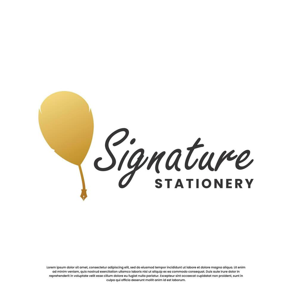 feather signature pen logo design template vector