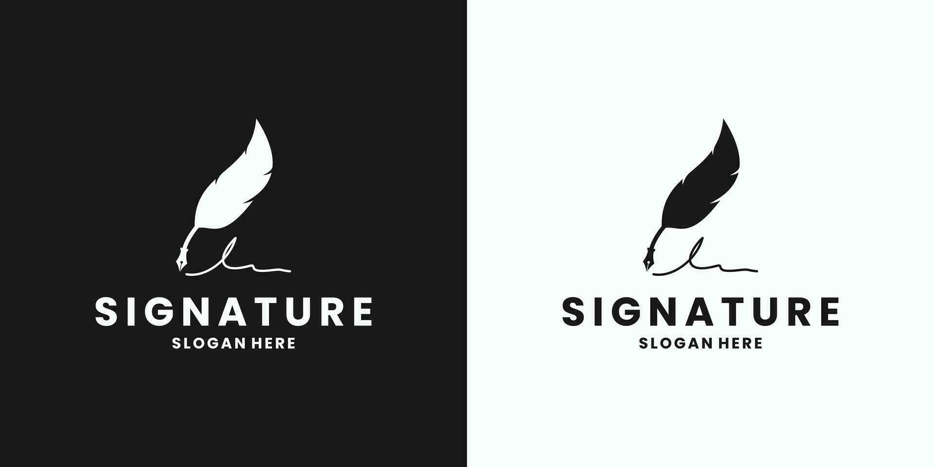 feather signature pen logo design template vector
