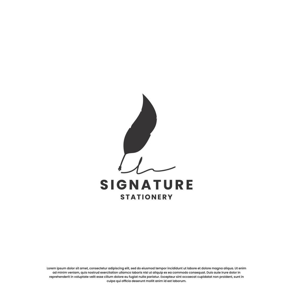 feather signature pen logo design template vector