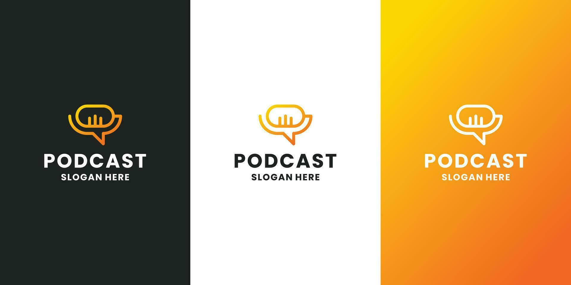 podcast logo diseño. combinar micrófono con burbuja charla vector