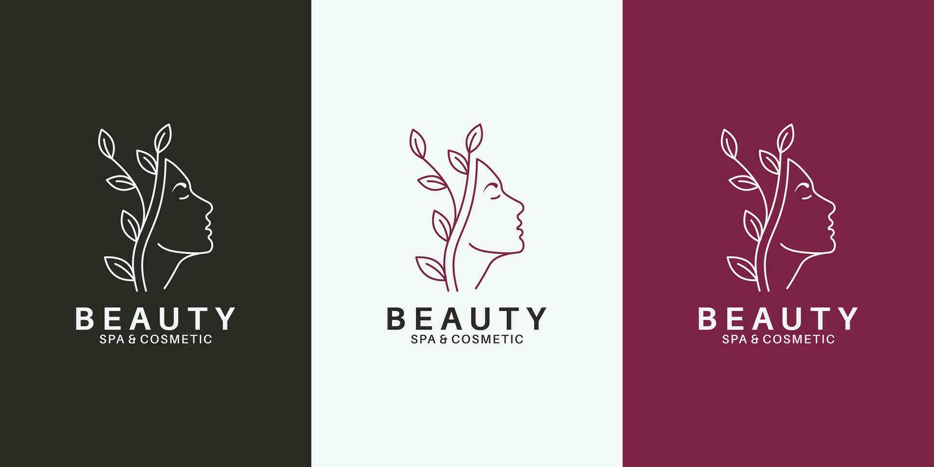 beauty face women with leaf logo design vector