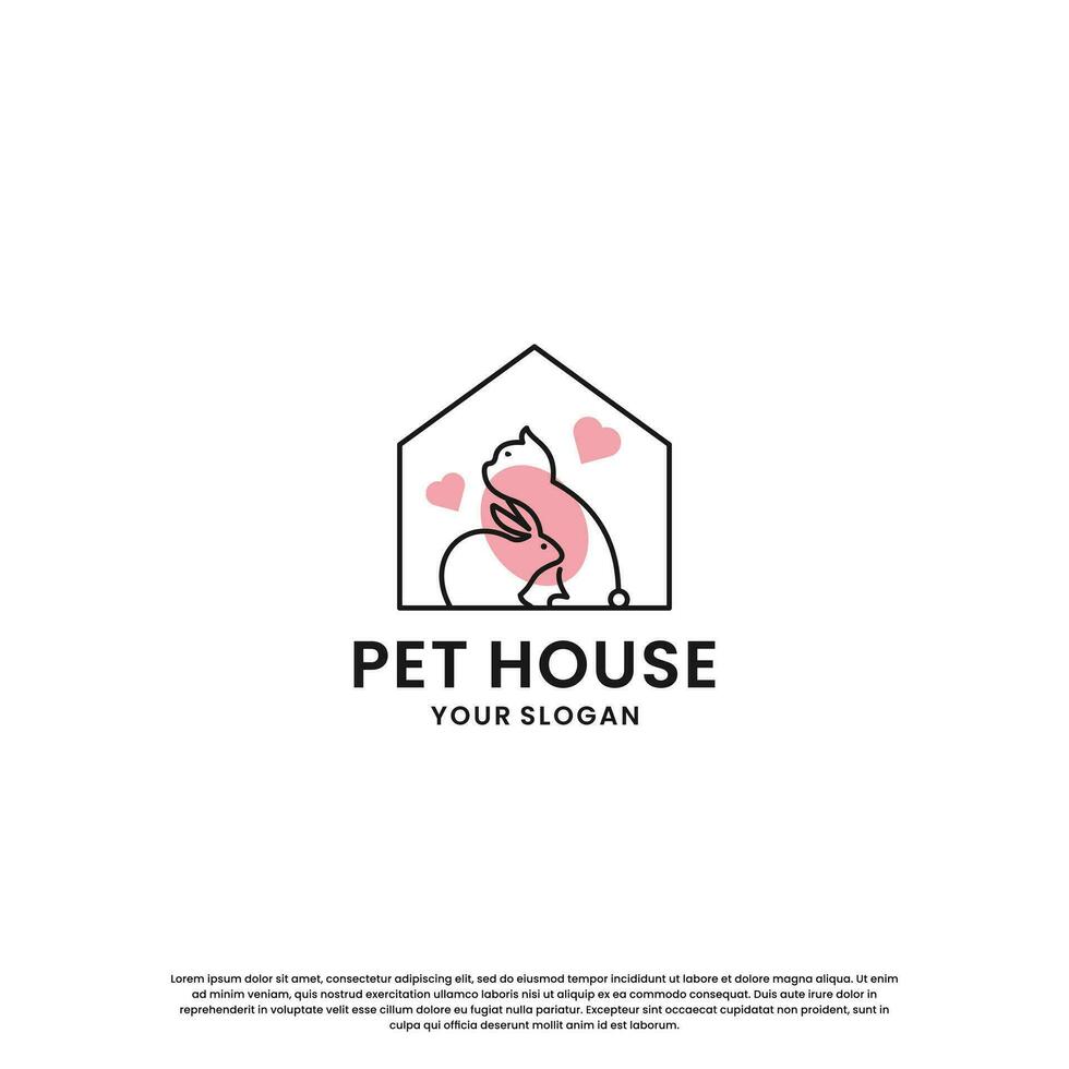 pet house, pet store logo design collection. rabbit and cat combination in the house vector