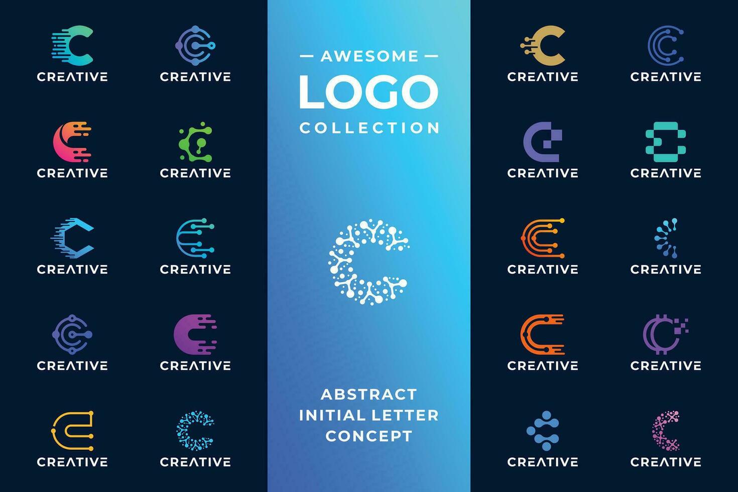 Initial letter C modern digital dot connection logo design for technology. vector