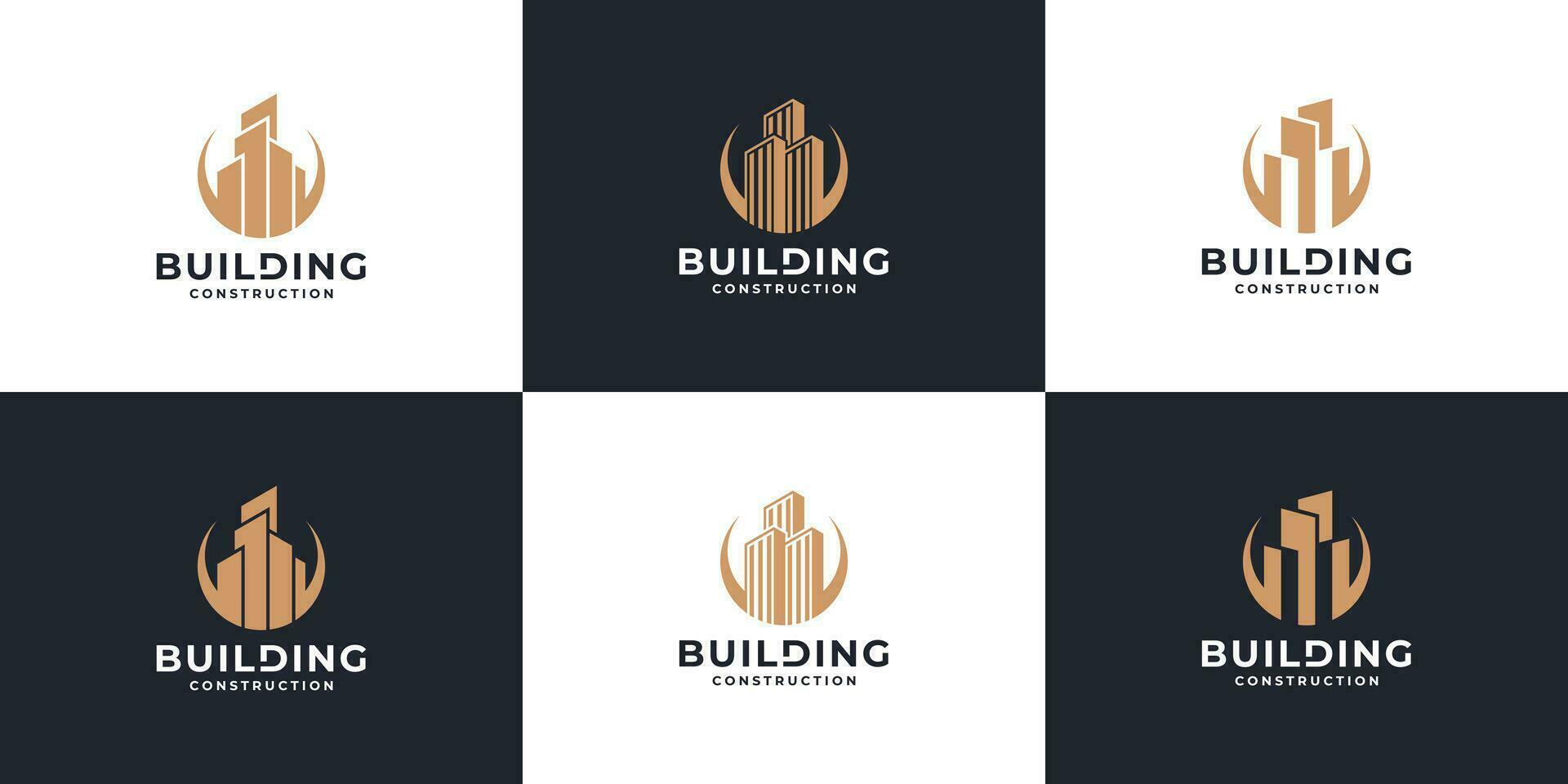 conjunto de resumen edificio logo diseño. real inmuebles logo colección con dorado color. vector