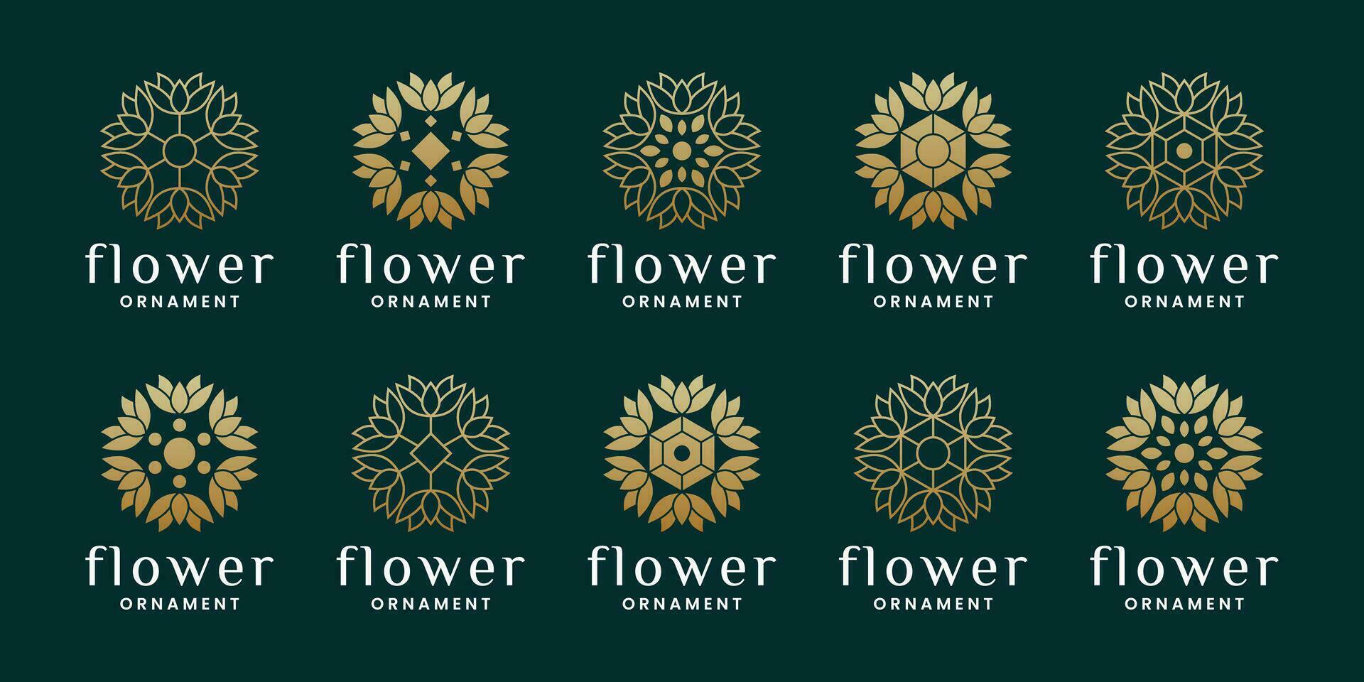 set of luxury flower ornament, flat and line art logo design vector