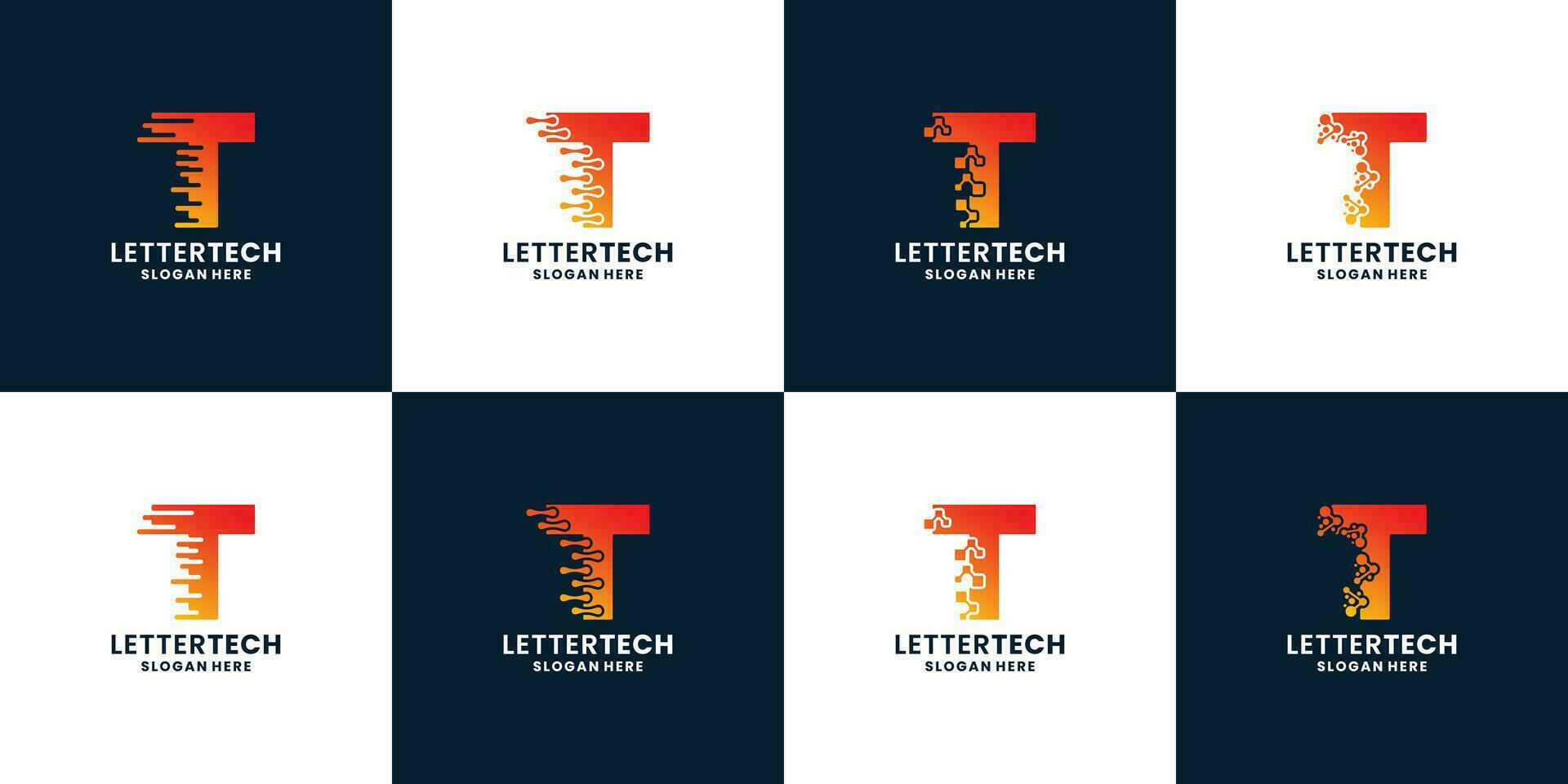 letter T technology logo design collection with gradient color for your business vector