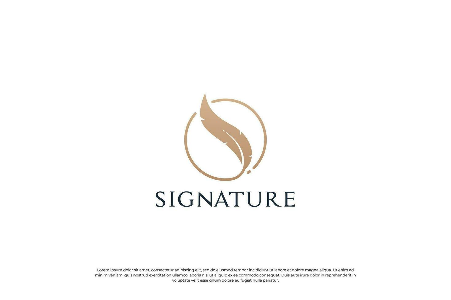 Golden quill signature logo design. Feather pen logo template. vector