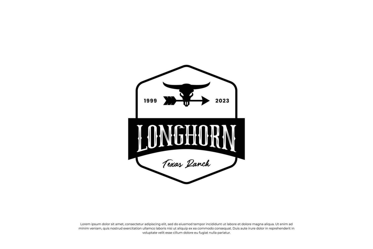 Texas Longhorn, Country Western Bull Cattle Vintage Label Logo Design vector