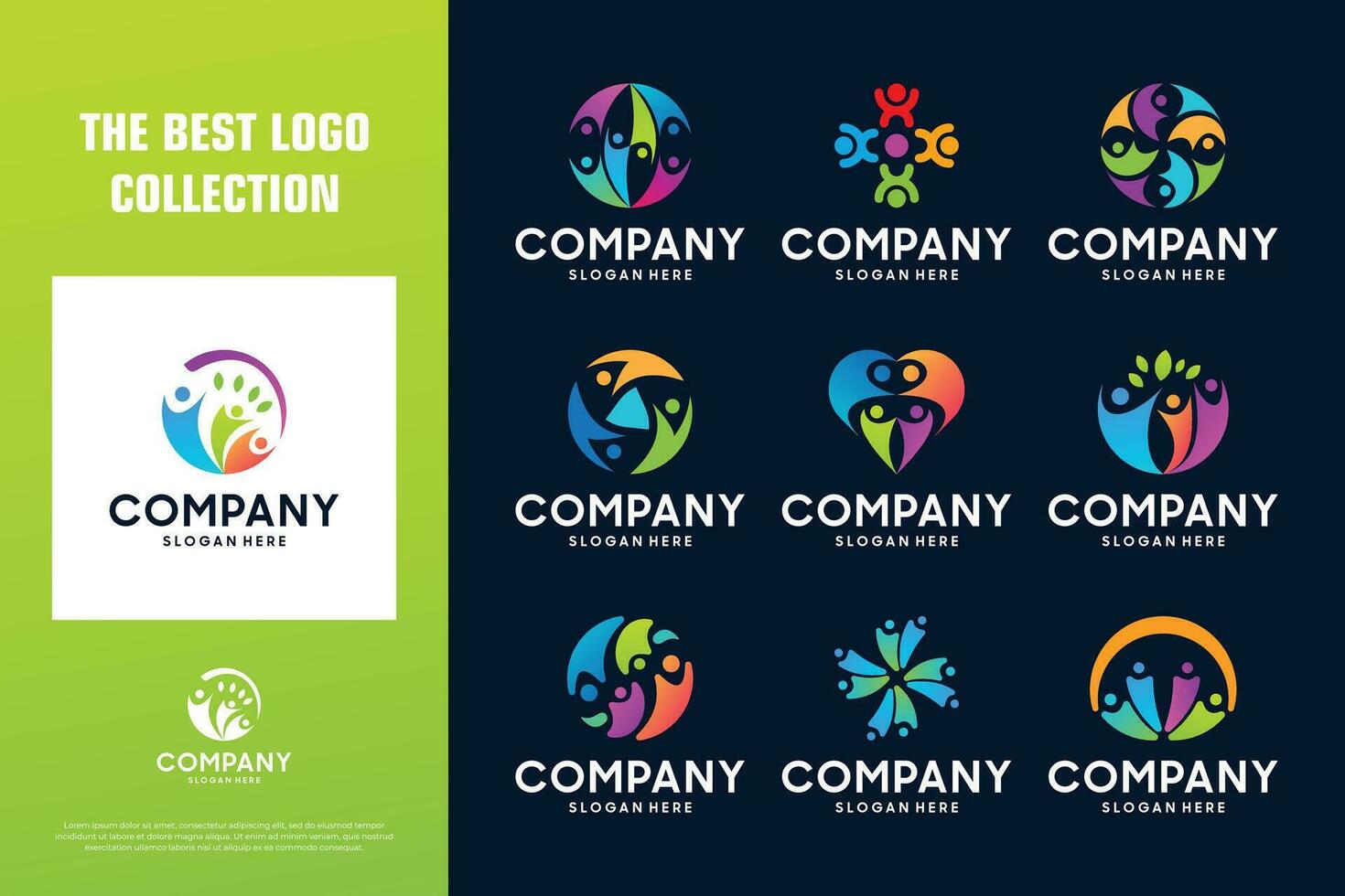 Set of unity logo design with abstract people concept. vector