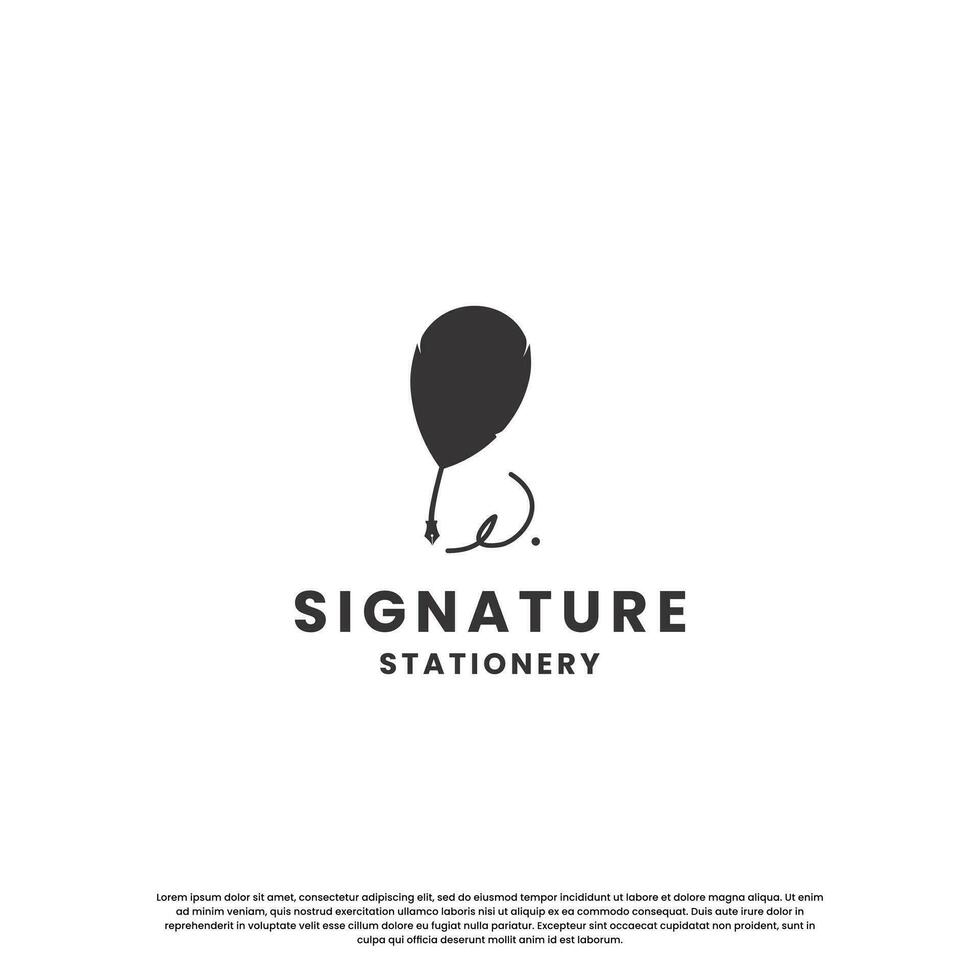 feather signature pen logo design template vector