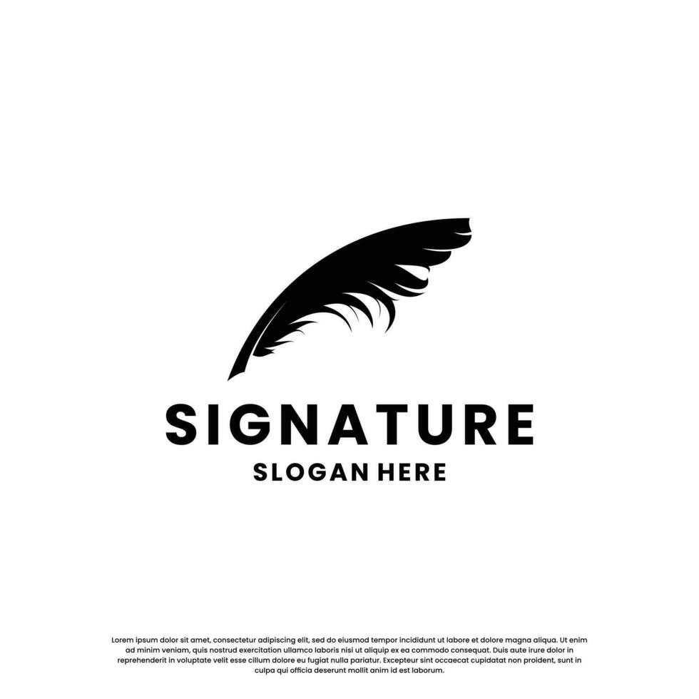 feather signature pen logo design template vector