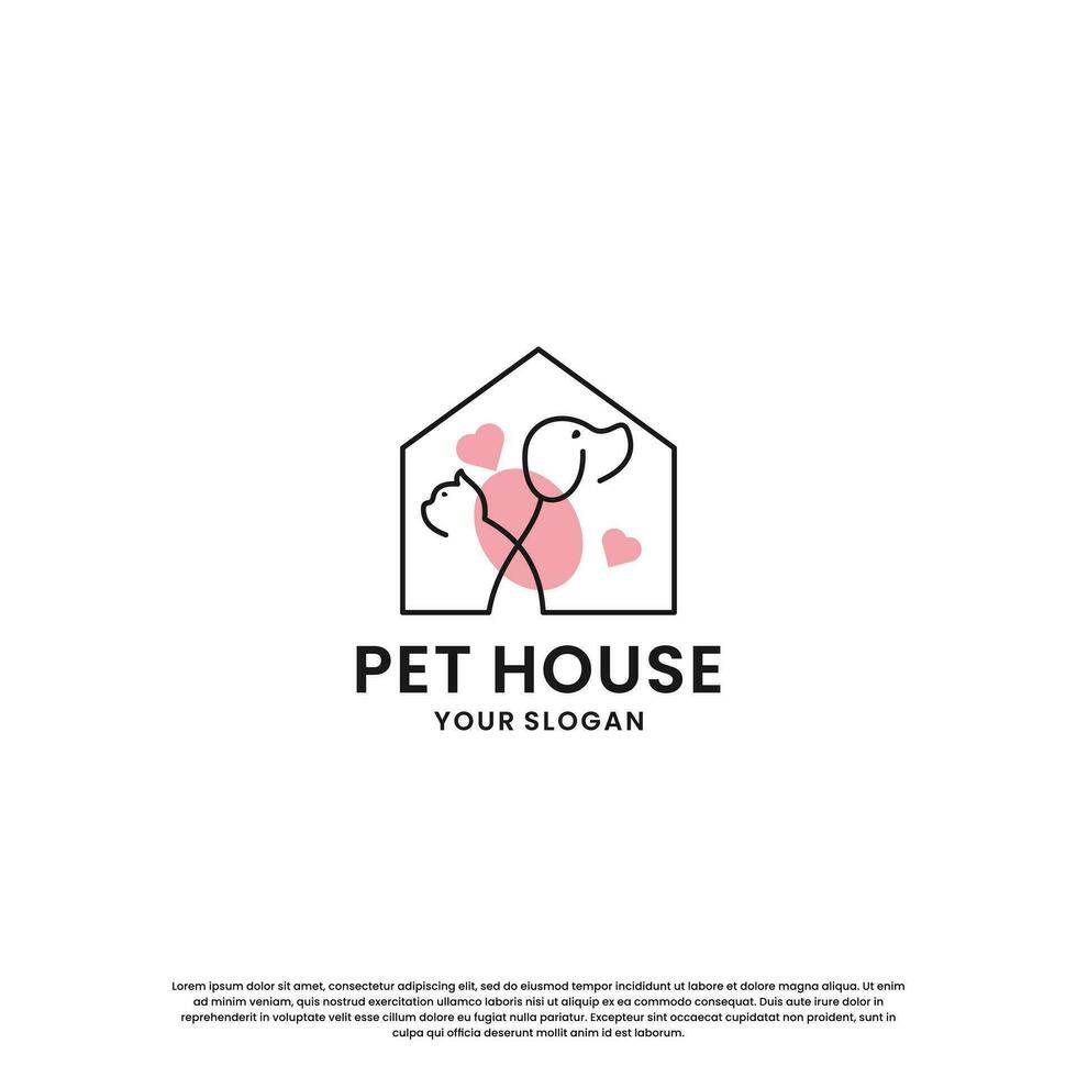 pet house, pet store logo design collection. rabbit and cat combination in the house vector