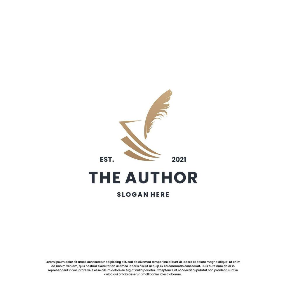 classic writer logo design. author logo feather with book combination. vector