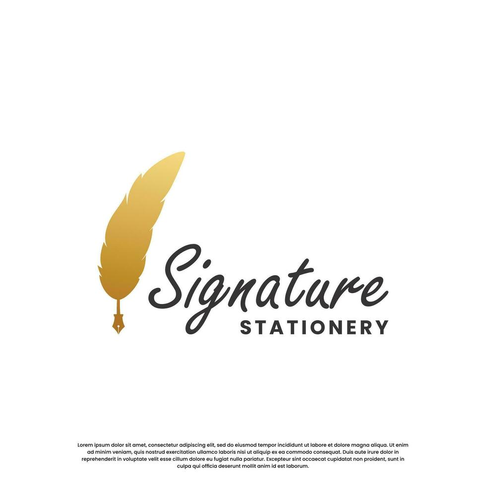 feather signature pen logo design template vector