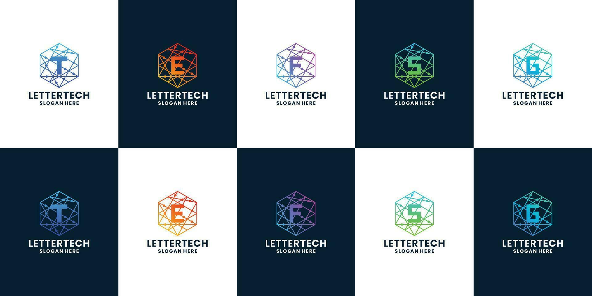 letter a to z logo collection technology style. letter tech logo with gradient color vector