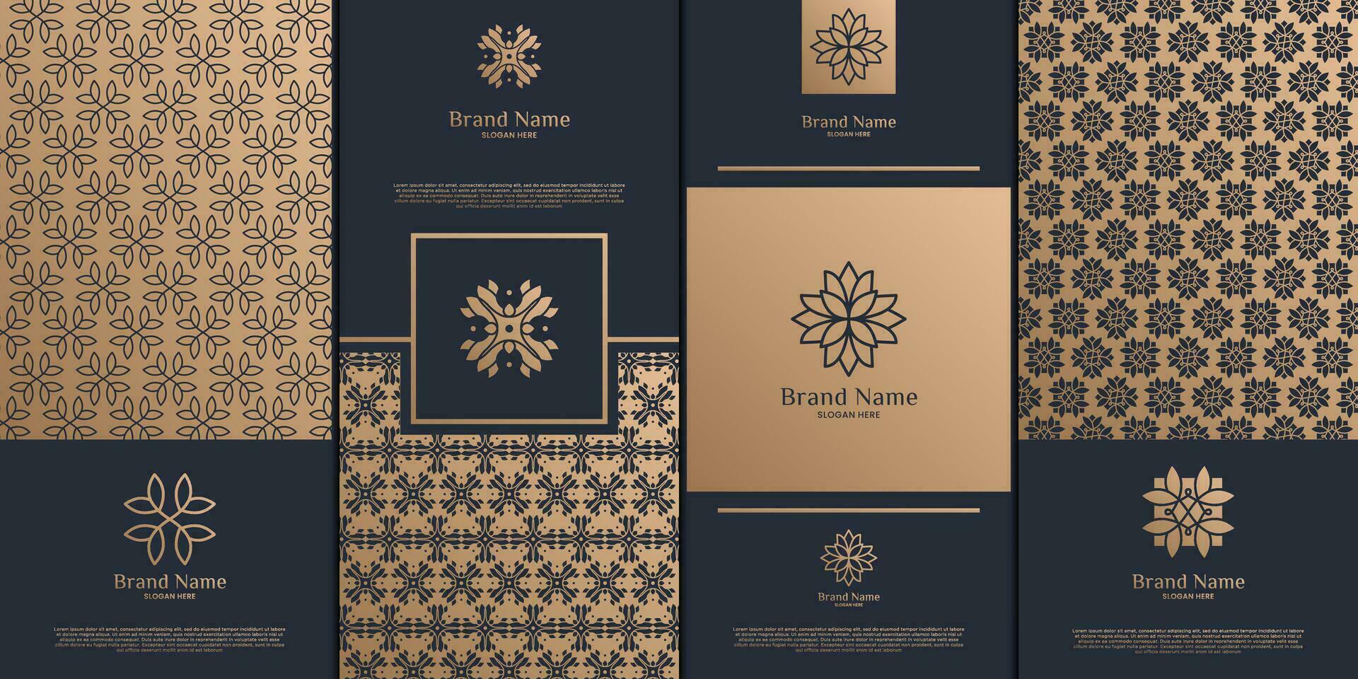 Luxury logo and gold packaging design. nature, luxury lotus, wellness, flower, pattern. vector
