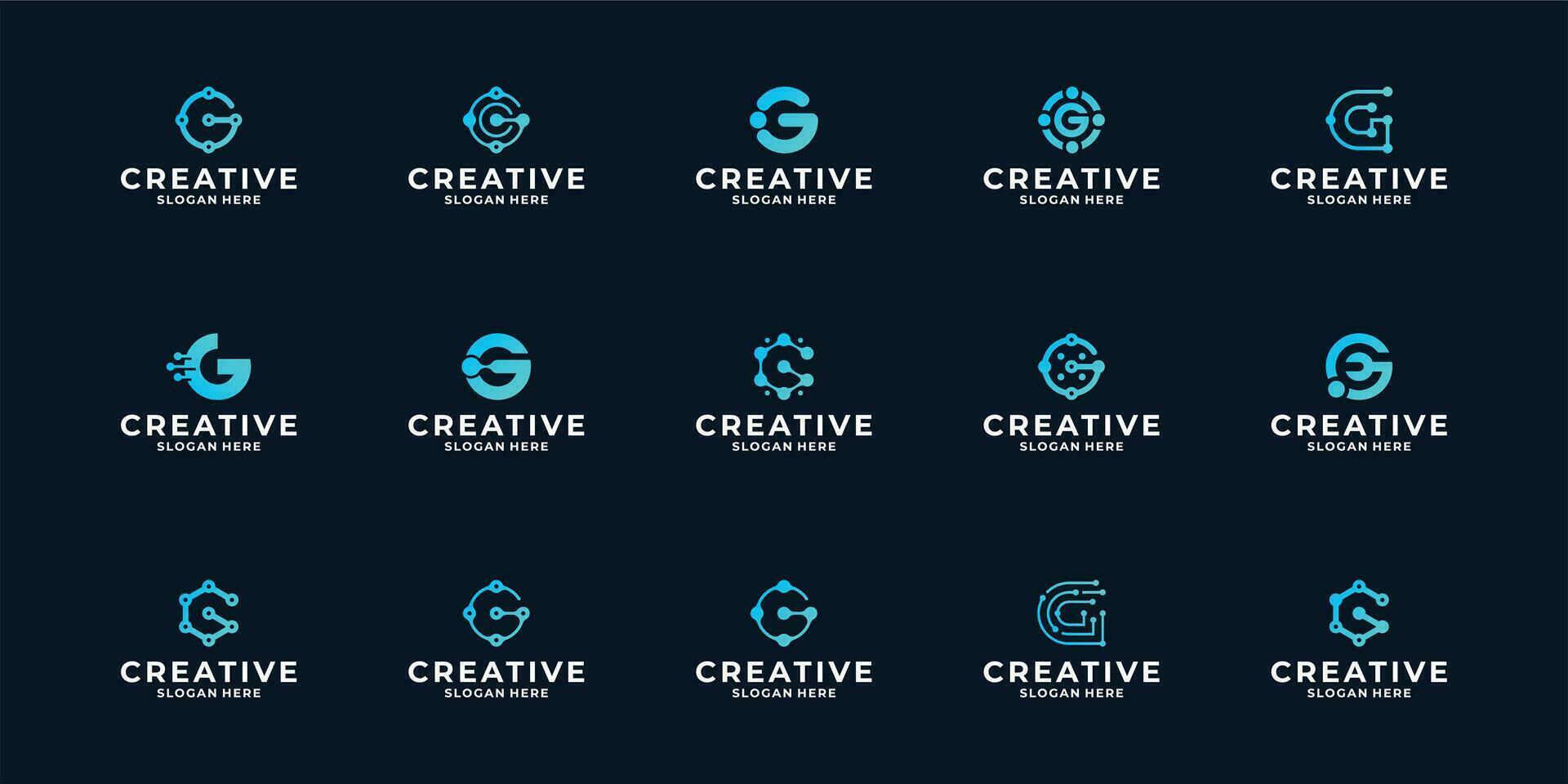 Set of letter C logo design dot connection, modern technology logo template. vector