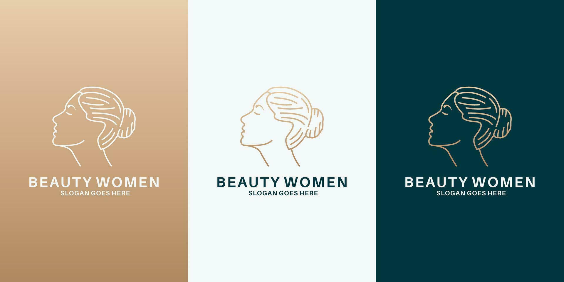 beauty women face and hairstyle logo design for saloon, cosmetic, spa, vector