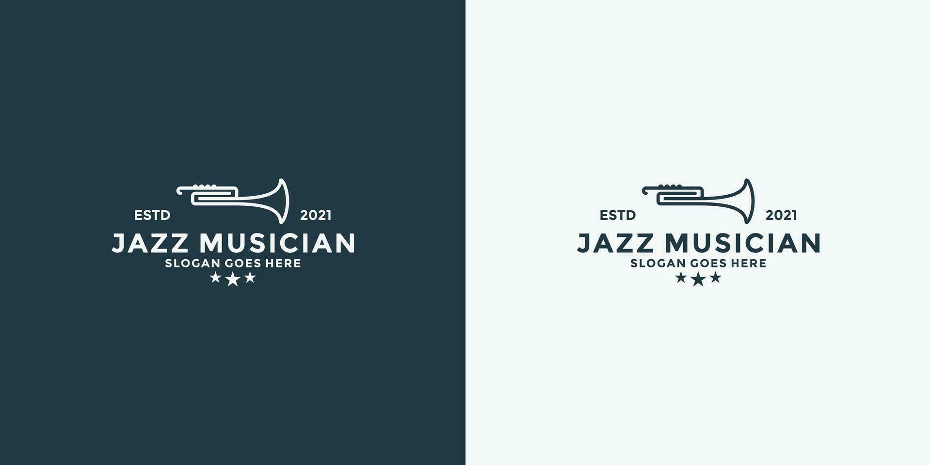 minimalist line art saxophone jazz music vintage style logo design vector