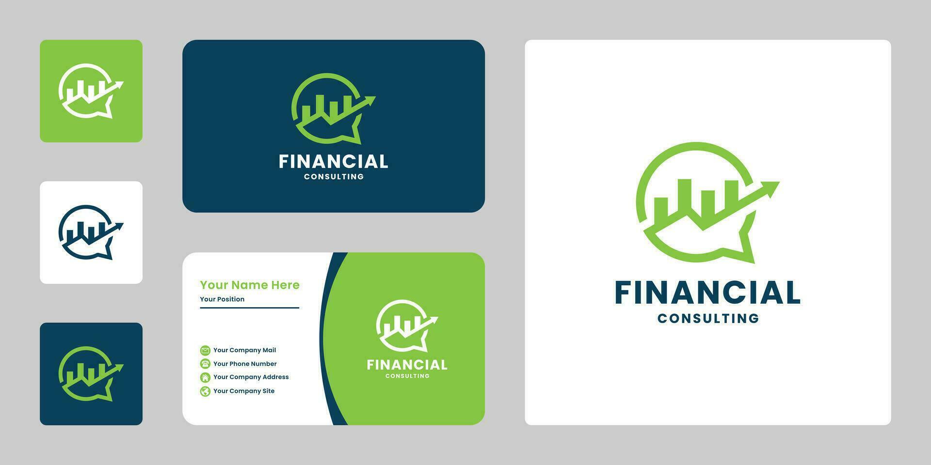 financial growth consultant logo design with business card template vector