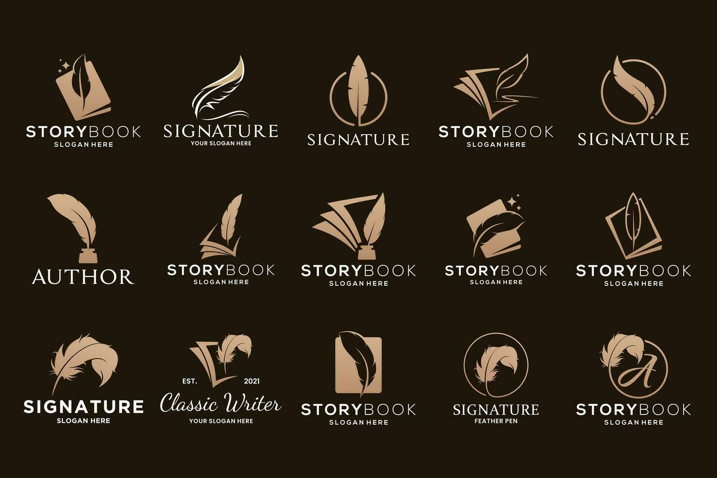 Quill signature logo design Collection. vector