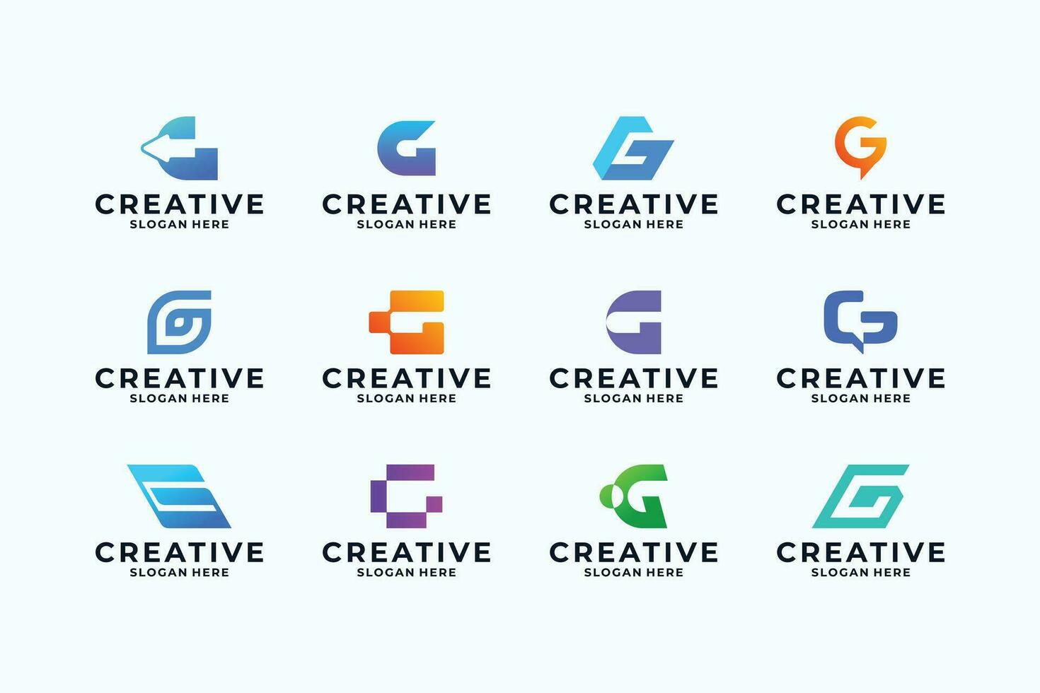 Set of letter G logo design with creative combination. vector