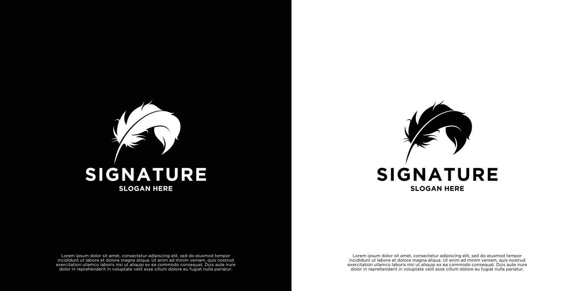 feather pen signature logo design vector