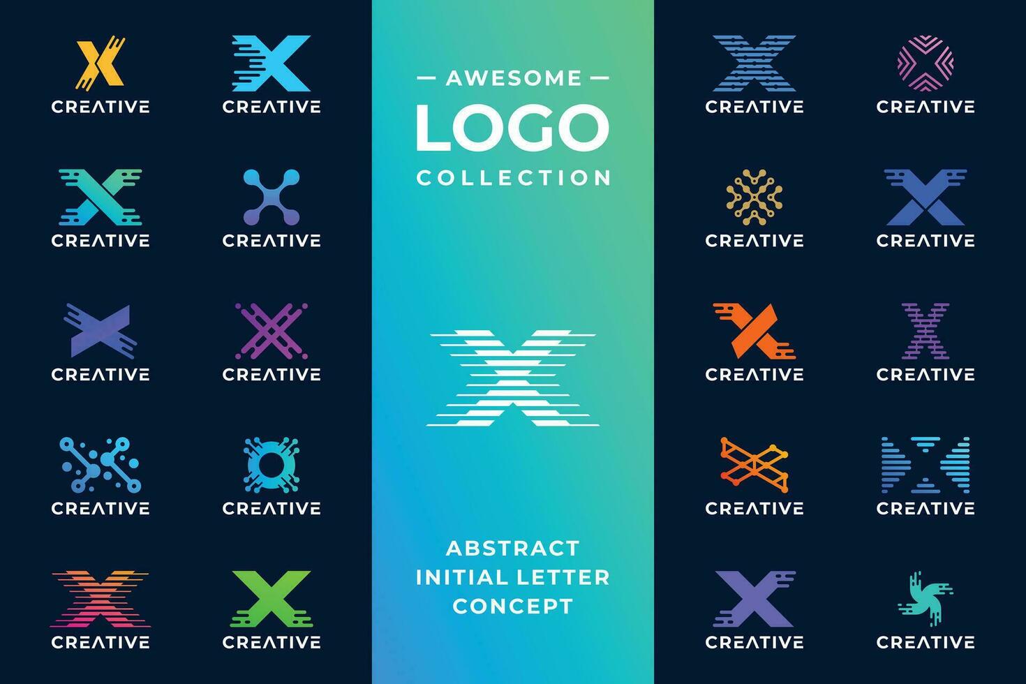 Collection of letter X logo design with digital technology concept. vector