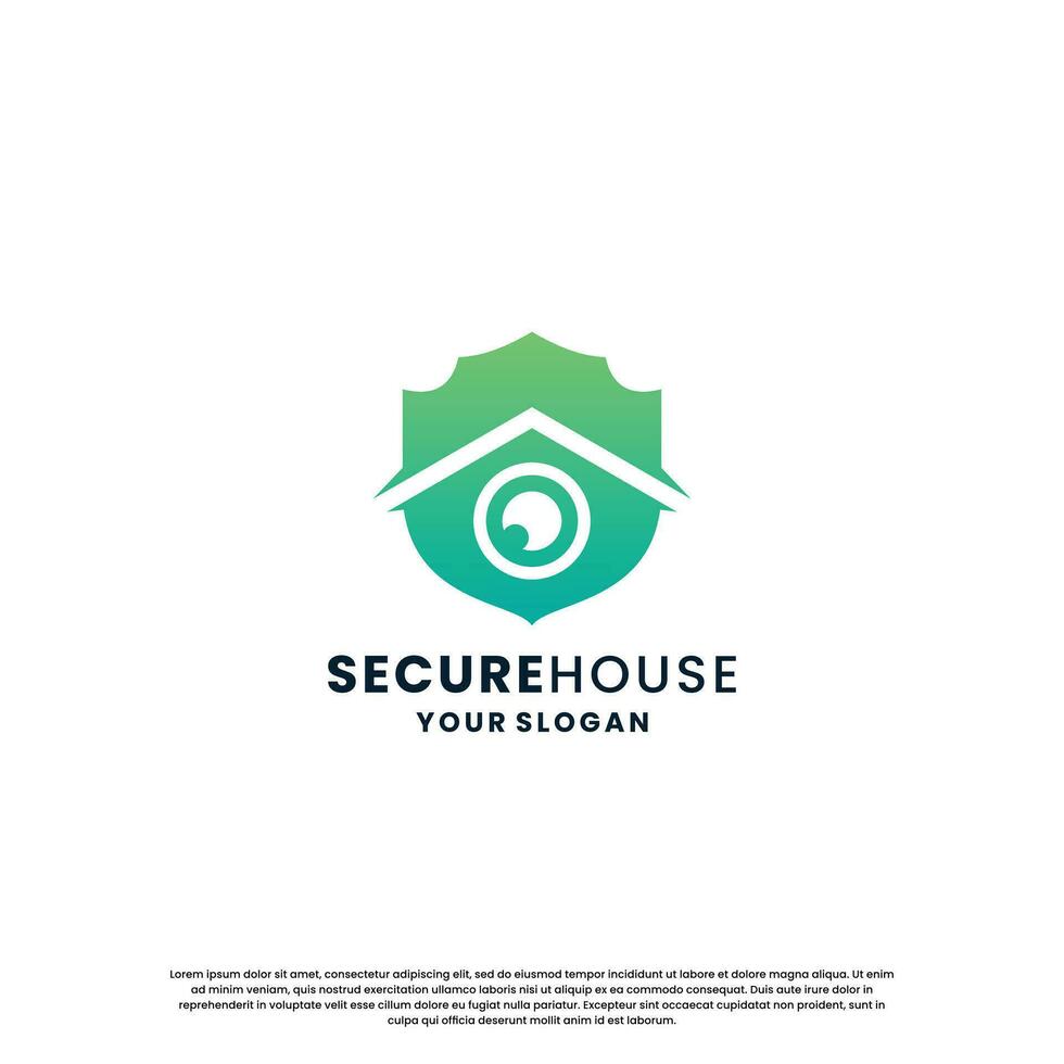 modern home security logo design. house with shield and eye combination with gradient color vector