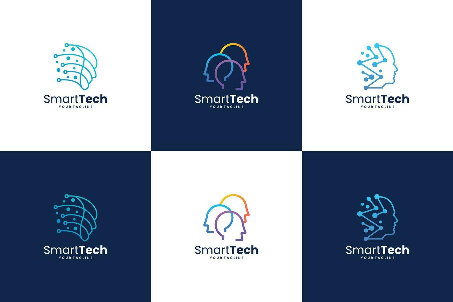 Set of artificial intelligence logo design. Smart technology, digital connection concept. vector