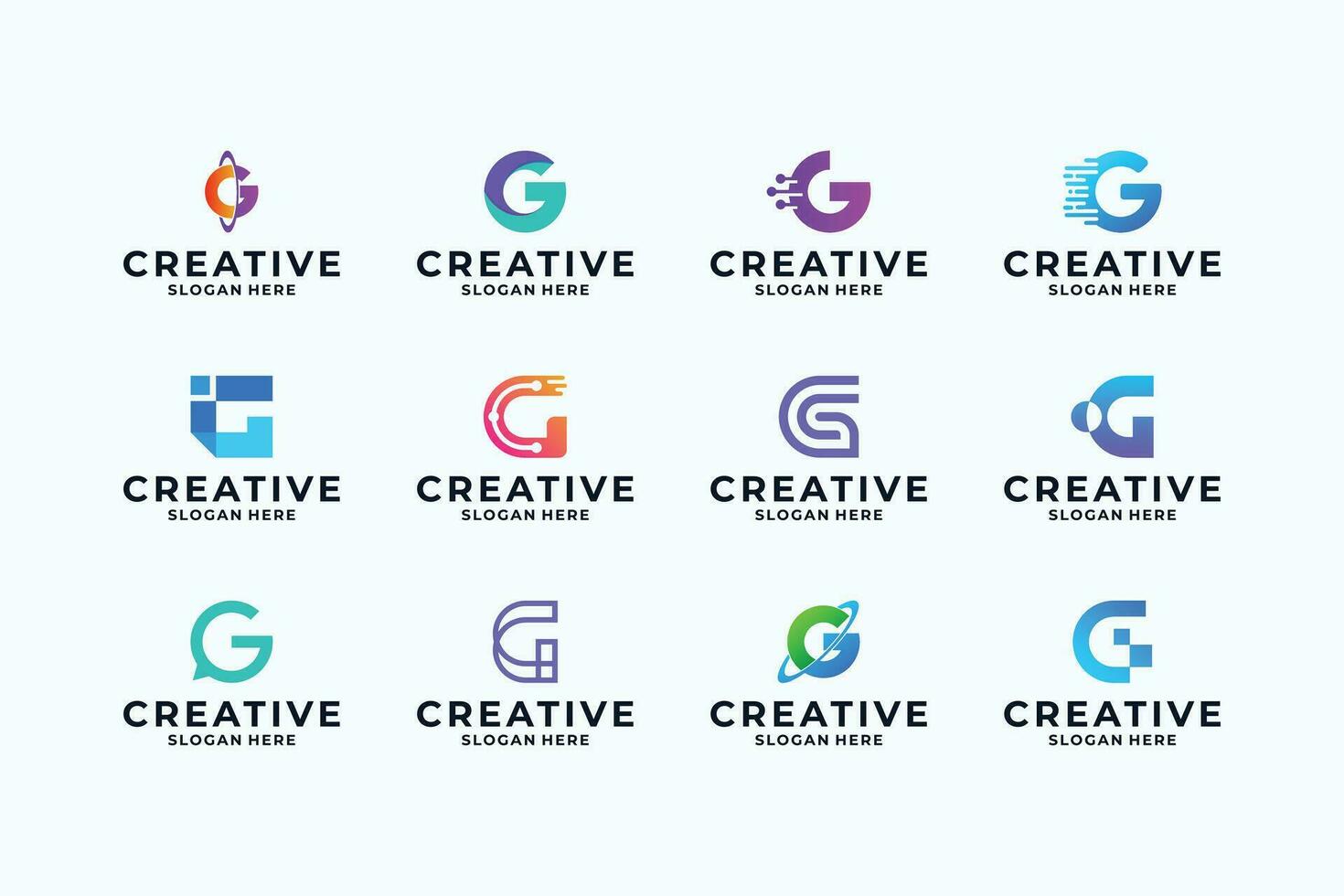 Set of letter G logo design with digital combination. vector