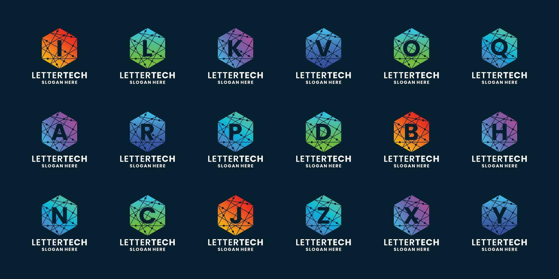 set of modern technology letter a to z logo with gradient color vector