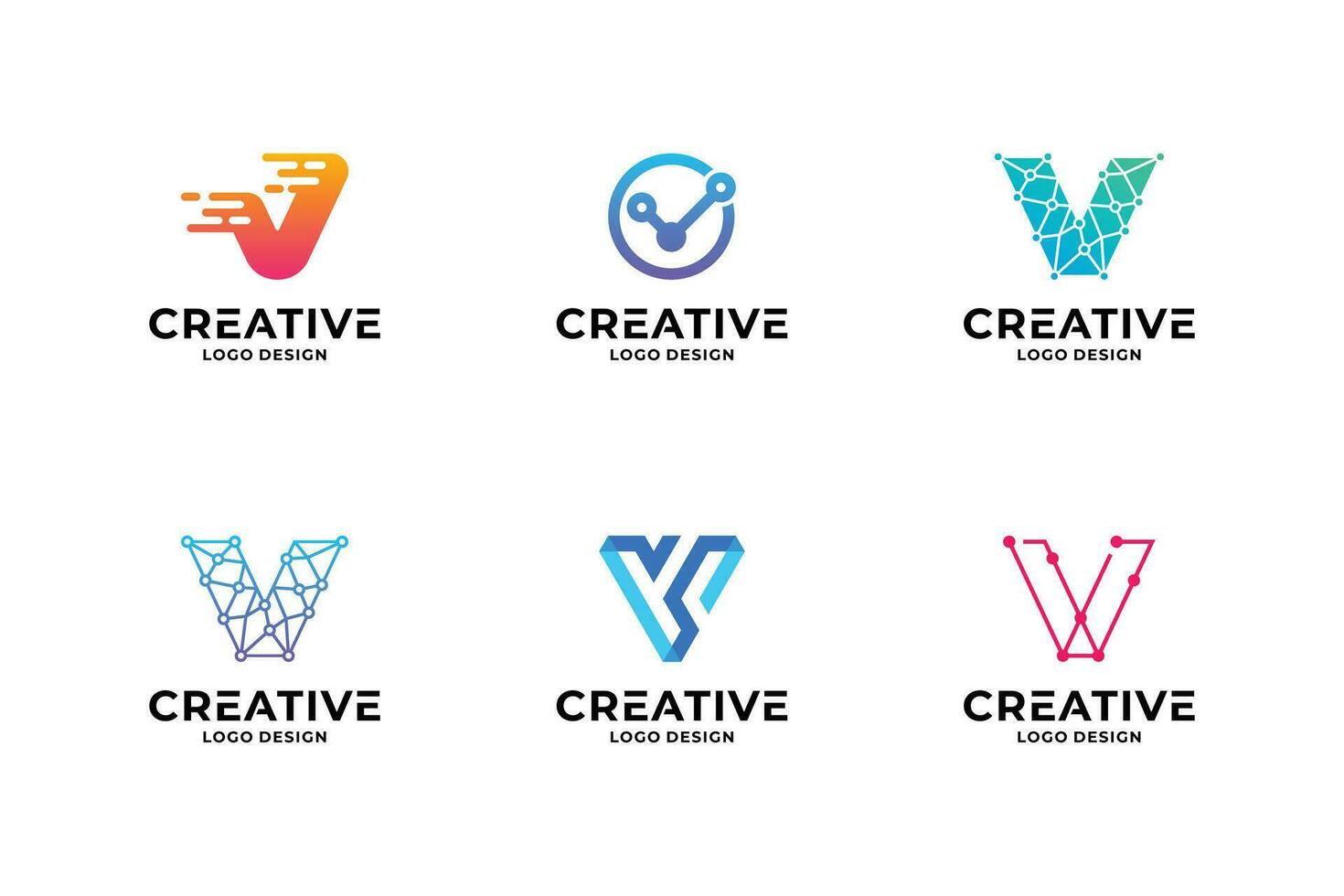 Set of creative letter V logo design template. vector