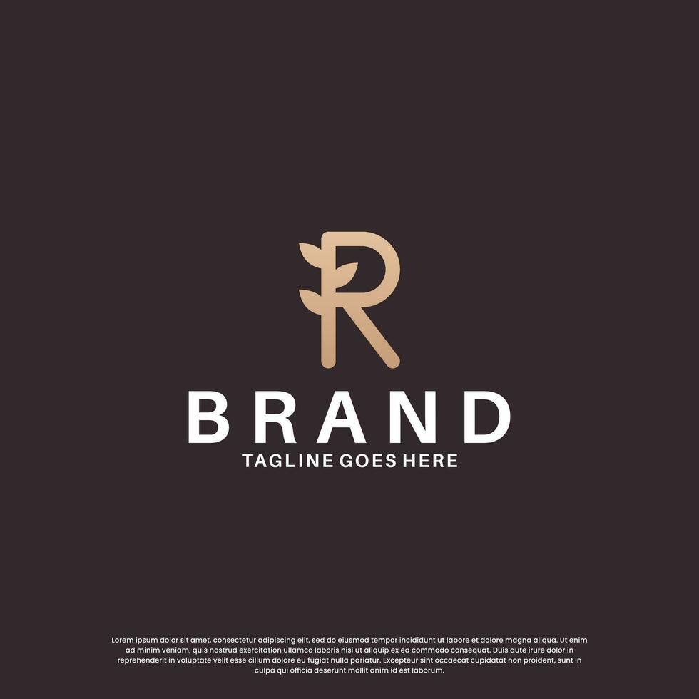 beauty letter R logo design combine with leaf vector