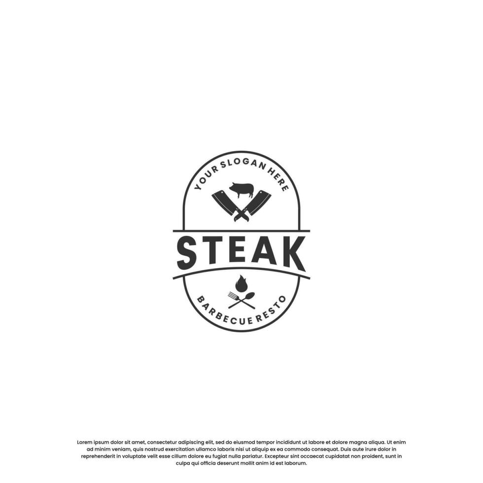 steak house, beef steak logo design vintage for restaurant business vector