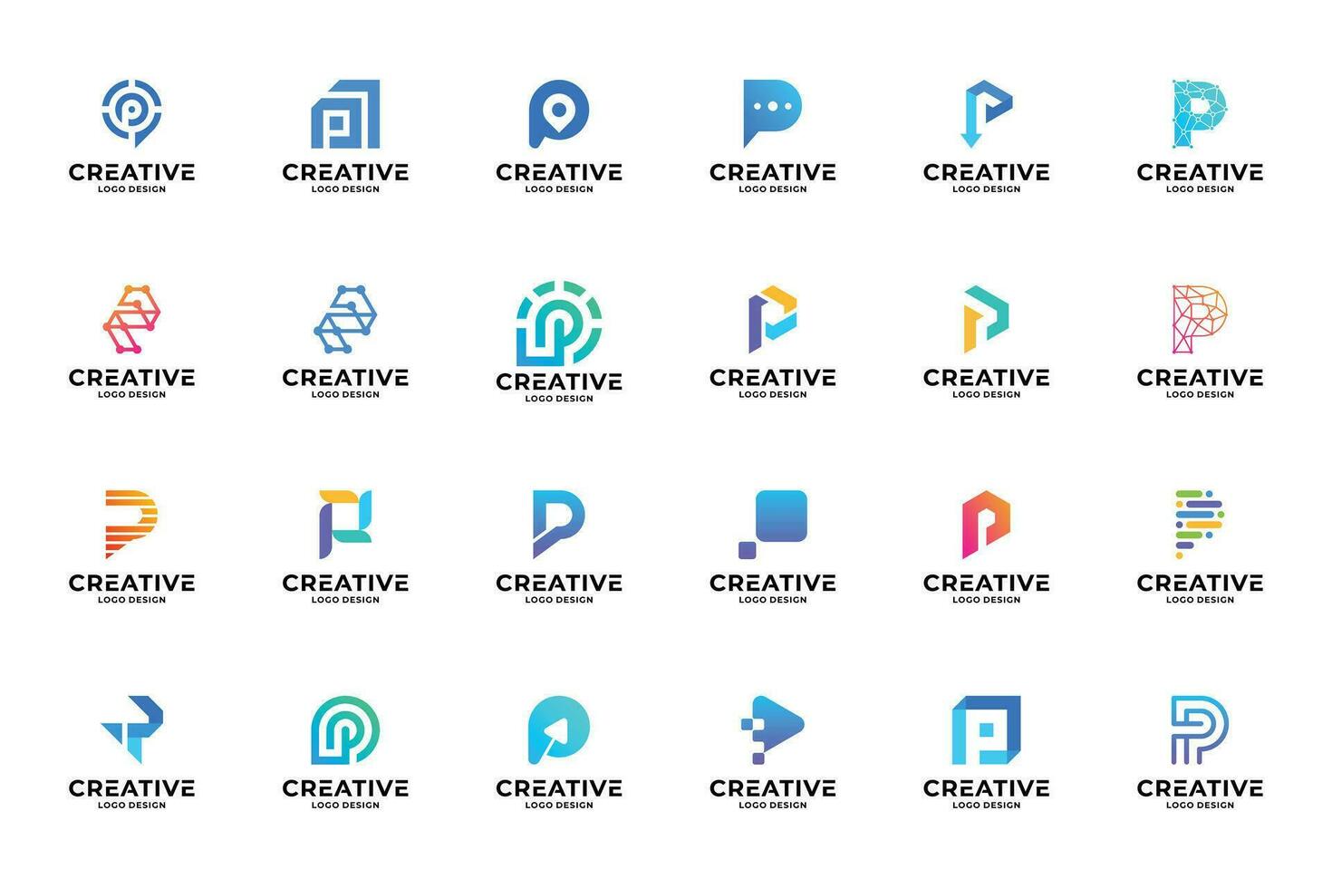 Set of collection letter P logo design templates. Abstract initial letters P symbol logo vector. vector
