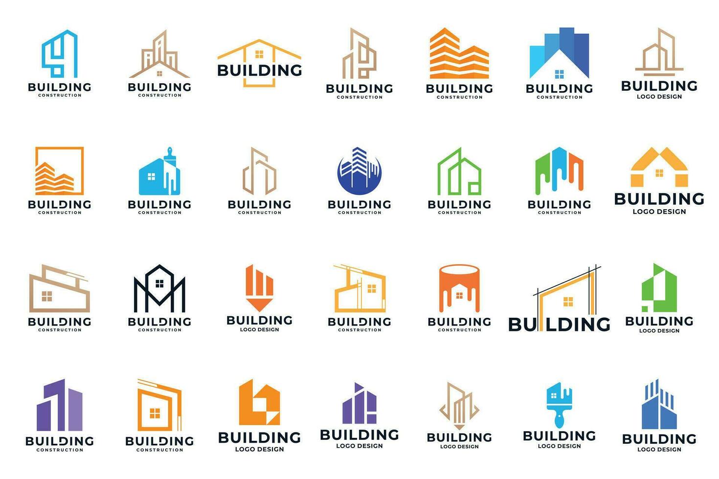 mega colección de edificio logo diseño. edificio, arquitectura, construcción logo concepto. vector