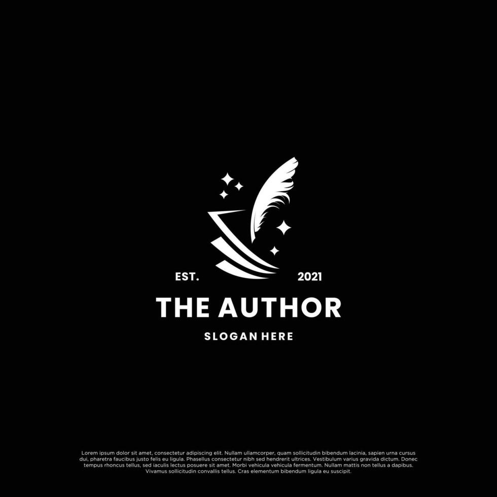 pluma libro logo diseño para autor. autor Sueños logo Clásico vector