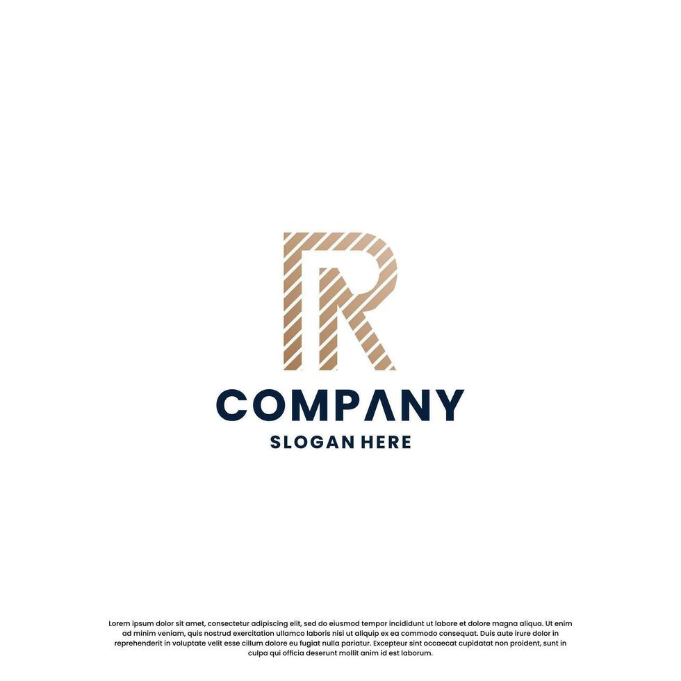 inicial letra r logo diseño inspiración con dorado color vector