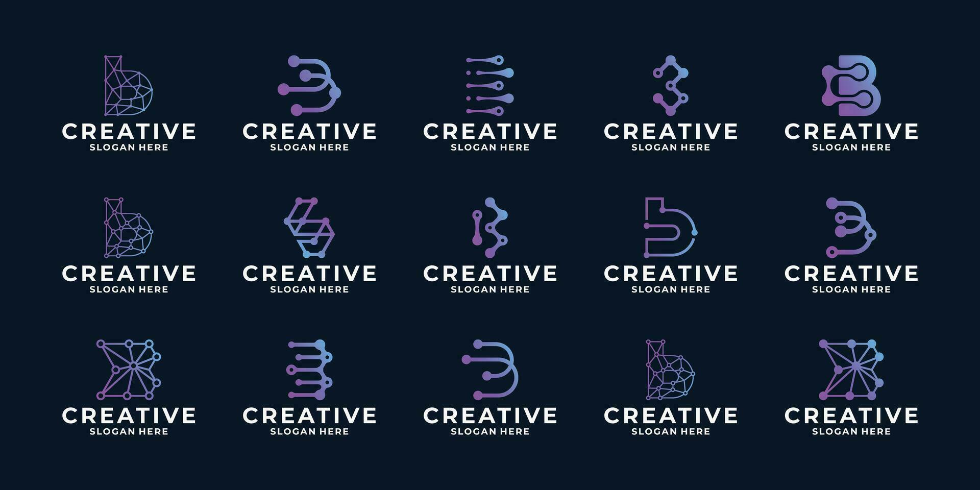 Set of creative initial letter B logo, dot connection, modern digital technology logo design. vector