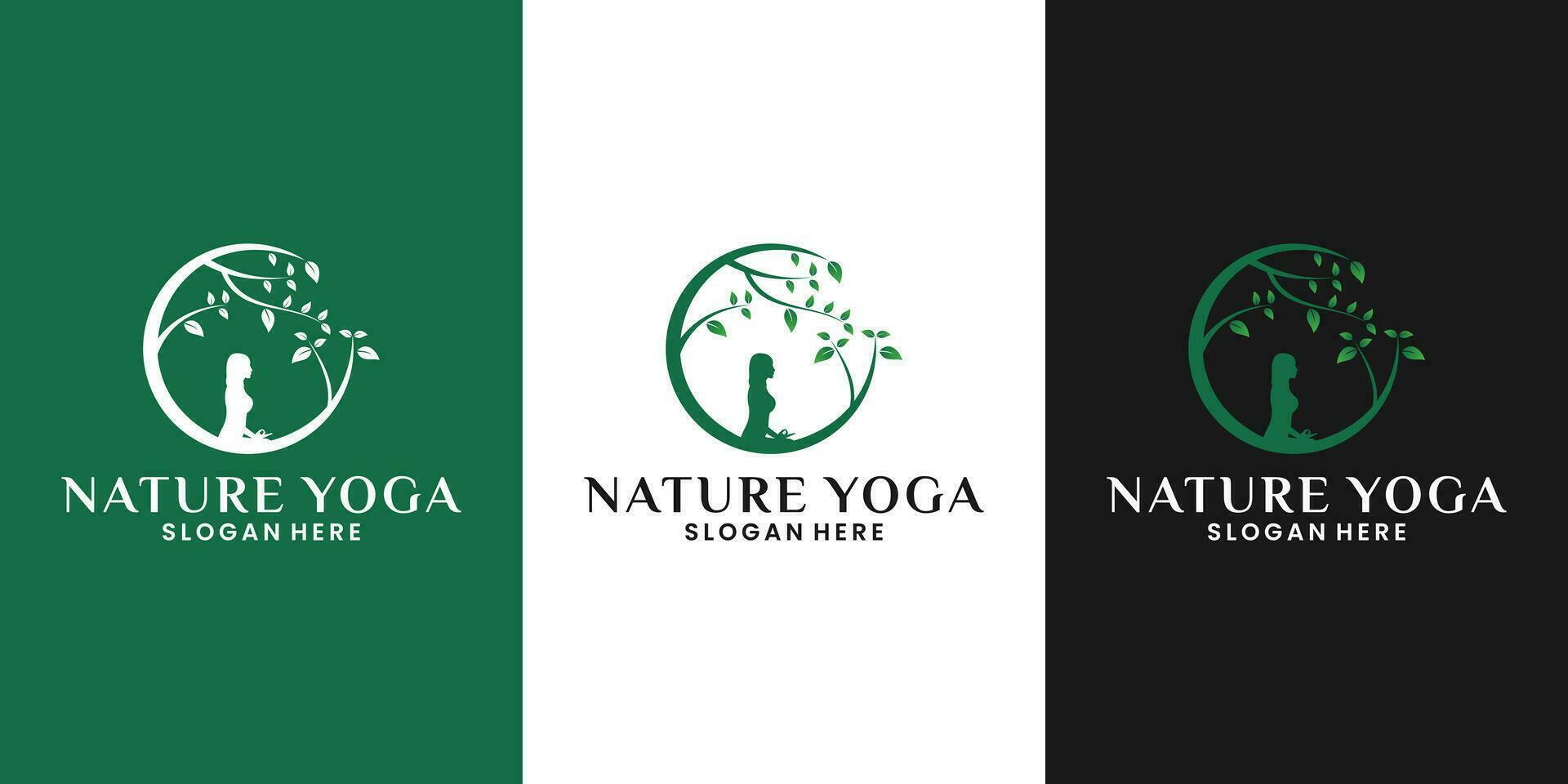 belleza naturaleza yoga logo diseño mujer meditación con árbol vector