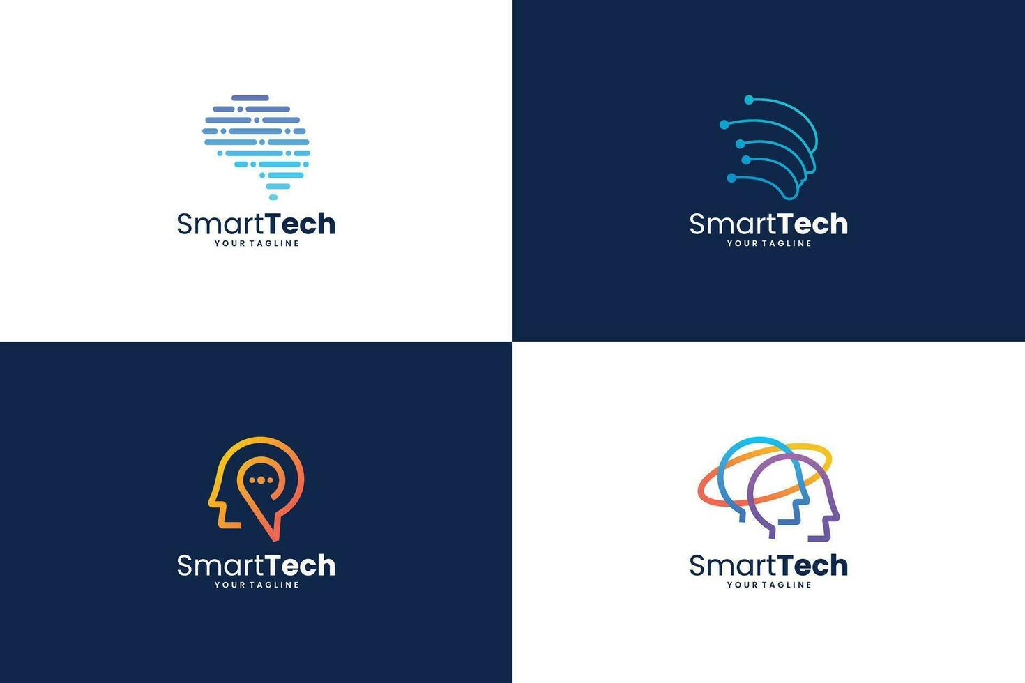 Set of Digital human head connection logo design inspiration for artificial intelligence. vector